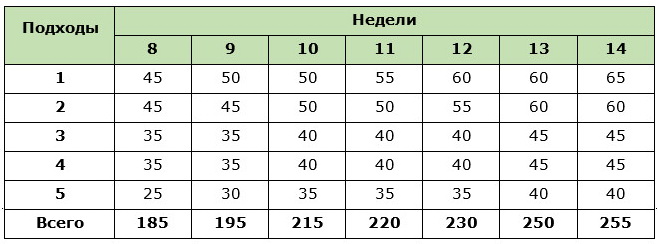 Программа отжиманий для роста мышечной массы на 14 недель, вторые 7 недель